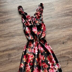 black floral satin dress